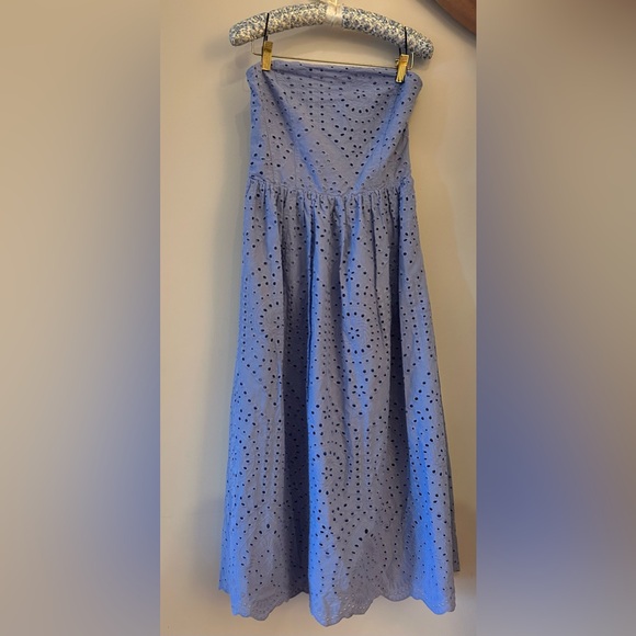 NWT H&M 100% Cotton Eyelet Embroidered Bandeau Midi Dress Light Blue Size Medium - Picture 6 of 8